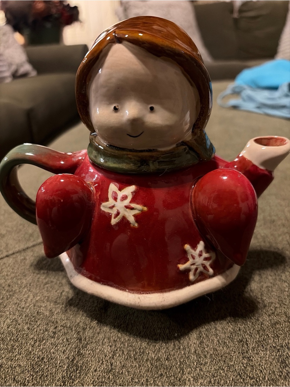 Stoneman Pottery Hand Thrown Holiday Teapot 2010 Signed Artisanal Winter Red